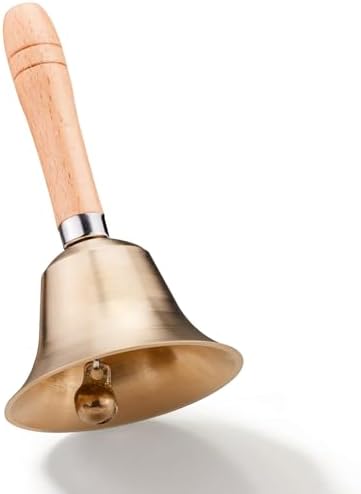 Loud Solid Brass Handbell, 3.15IN Hand Call Bell with Wooden Handle, Ringing Bells for Wedding, Animal Training,Dinner, Meditation, Musical Teaching, Service and More