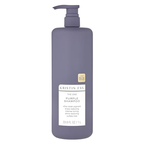 Kristin Ess Hair The One Purple Shampoo - Toning for Blonde Hair, Neutralizes Brass + Yellow Tones, Sulfate Free, 33.8 fl oz