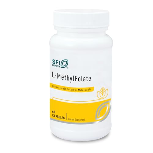 Klaire Labs L-Methylfolate - 1000 mcg Folate Highly Bioavailable, Hypoallergenic 1000 Micrograms (1 Milligram) Metafolin L-5-MTHF (60 Capsules)