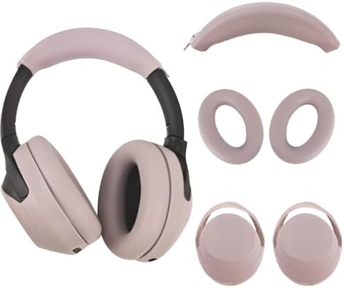 Adhiper 3Sets Silicone Sweat Case Cover for Sony WH-1000XM4 WH-1000XM3 Headphones, XM4 Covers Accessories with Washable Silicone Ear Pads Covers & Headband Cover & Ear Cups Covers - Smoky Pink