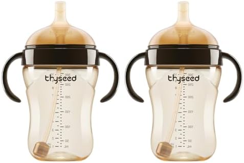 PPSU Weighted Straw Cup with Handles Toddlers Transition Bottles to Sippy Cups No Spill Learner Milk Water Baby Bottle Soft Silicone Spout Dishwasher Safe BPA Free 6+ Months 10oz/300mL 2 Pack