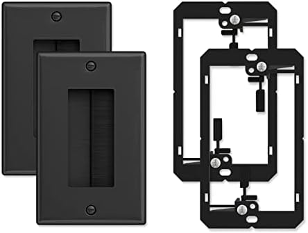 Iwillink (2 Pack) Brush Wall Plate with Low Voltage Mounting Bracket, Cable Pass Through Insert for Wires, Single Gang Cable Access Strap, Wall Socket for HDTV, Home Theater Systems - Black