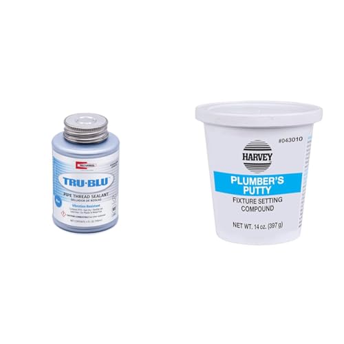 Rectorseal 31631 1/4 Pint Brush Top Tru-Blu Pipe Thread Sealant, Blue & Harvey's WM Harvey 043010 Stainless Plumbers Putty, 14 oz