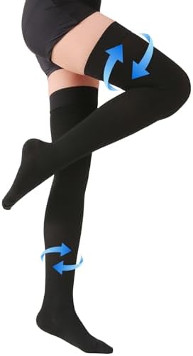 Thigh High Compression Stockings Closed Toe for Men & Women, Opaque, KEKING 15-20mmHg Graduated Compression Leg Support Hose with Silicone Band - Swelling, Varicose Veins, Edema, DVT, Black 4X-Large