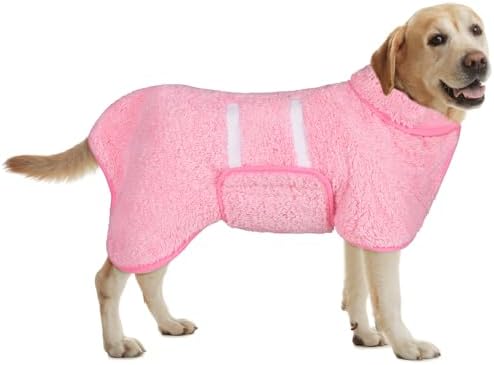 Bienbee Dog Bathrobe, Quick Drying Dog Robe Super Absorbent Dog Towels for Drying Dogs, Warm Keeping Dog Robes for After Bath Dogs Bath Supplies Pink L