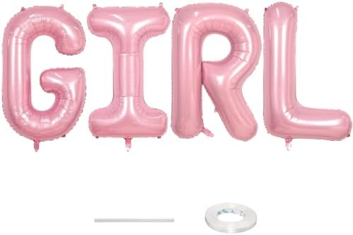 40 Inch Pastel Pink GIRL Balloons, Large Pearl Pink Girls Balloon Letters, Light Pink GIRL Mylar Banner Sign Alphabet Balloon for Girls Birthday Baby Shower Gender Reveal Party Decoration Supplies