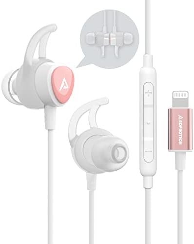 Lightning Headphones Earphones Magnetic Earbuds in-Ear MFi Certified with Microphone Controller for Sports Workout Compatible with iPhone 14/13/12/11/Pro Max/Xr/Xs Max/X Rose Gold
