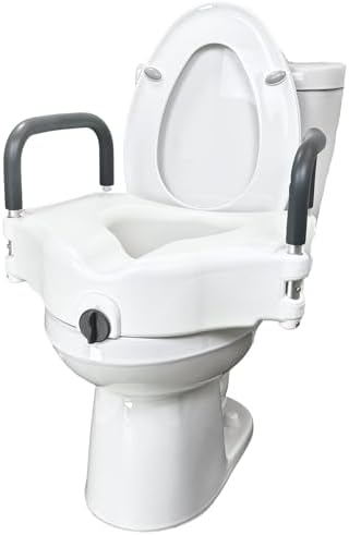 Raised Toilet Seat with Padded Arms, Toilet Seat Riser with Handles, Extra 5” of Height- Elevated with Padded Arms for Seniors Portable Design for Elongated Oval and Round Bowls- Bathroom Risers