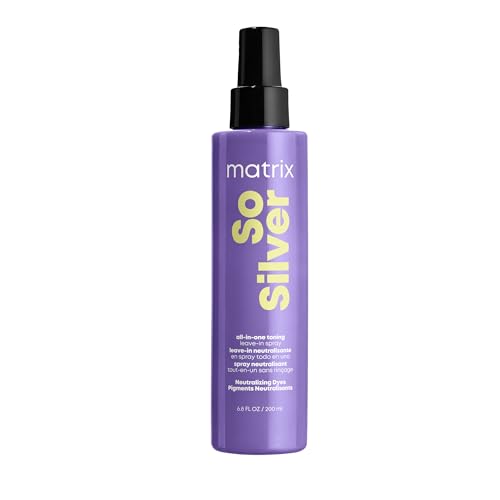 Matrix So Silver All-In-One Leave-In Toning Spray - Neutralizes Yellow, Brassy Tones, Nourishes Hair and Controls Frizz, For Color Treated Hair, 6.8 Fl Oz