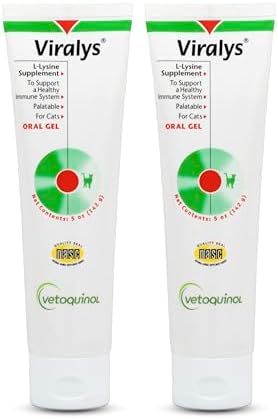 Vetoquinol Viralys Gel L-Lysine Supplement for Cats, 5oz - 2 Pack - Cats & Kittens of All Ages - Immune Health - Sneezing, Runny Nose, Squinting, Watery Eyes - Palatable Maple Flavor Lysine Gel