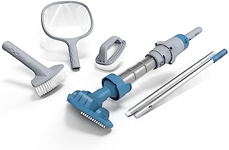 Kokido 5-in-1 Rechargeable Spa Vacuum Essential Kit - Multi-Angle Head, Section Pole, 3 Hand Tools: Skimmer, Scrubber, and Brush. Cold/Hot Water Safe, Ideal for Inflatable Spa Hot Tub Xtrovac100