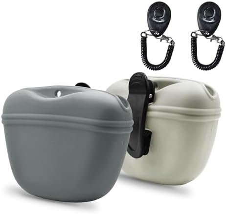 AUDWUD Silicone Dog Treat Pouch,with Training Clicker,Clip on Portable Train Container,Convenient Magnetic Buckle Closing