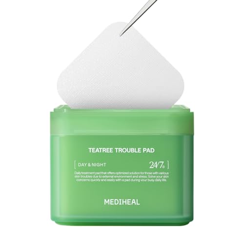 MEDIHEAL Teatree Trouble Facial Toner Pads with Tea Tree & Lactobacillus - Soothing Cotton Pads for Sensitive & Acne Prone Skin - Vegan Face Gauze, 100 Pads