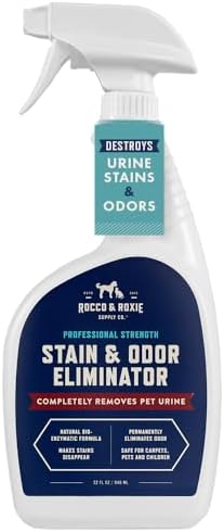 Rocco & Roxie Supply Co. Stain & Odor Eliminator for Strong Odor, 32oz Enzyme Pet Odor Eliminator for Home, Carpet Stain Remover for Cats & Dog Pee, Enzymatic Cat Urine Destroyer, Carpet Cleaner Spray