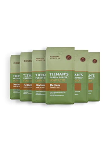 Tieman's Fusion Coffee, Low Acid Medium Roast, Ground, 10 ounce bag (pack of 6)