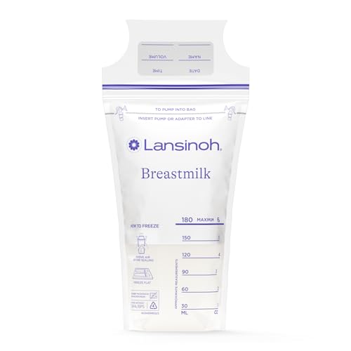 Lansinoh Breastmilk Storage Bags, 200 Count Value Pack, Easy to Use Breast Milk Storage Bags for Feeding, Baby Essentials, Presterilized, Hygienically Doubled-Sealed for Freezing & Refrigeration, 6 OZ