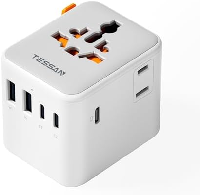 TESSAN Universal Travel Adapter, International Power Adapter with Extra 2 Prong AC Outlet, 5 USB Ports (3 USB C), Worldwide Plug Adaptor for US to Europe UK Australia Ireland (Type C G A I)