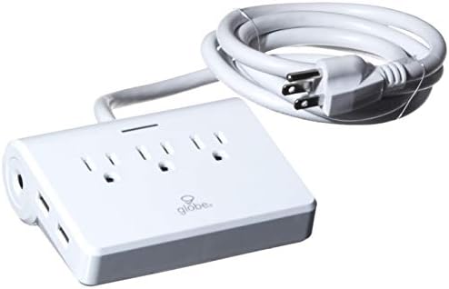 GLOBE ELECTRIC 78301 White 3 Out Power Strip, 34 Piece