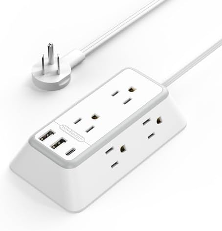 NTONPOWER 10 Feet Indoor Extension Cord Flat Plug 3-Sided Power Strips with Surge Protection, Mountable Power Strip with USB, Surge Protector Long Extension Cord with USB C for Home Office Desk, White