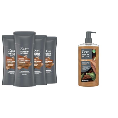 DOVE MEN + CARE Antiperspirant Deodorant Natural Inspired Sandalwood & Dove Men+Care Body Wash Sandalwood + Cardamom Oil to Rebuild Skin in the Shower