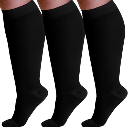 ABSOLUTE SUPPORT (3 Pairs) Plus Size Graduated Support Opaque Compression Knee High Socks for Women and Men 20-30mmHg - For Swelling, Achilles Tendon, Thrombosis - Black, 7X-Large - A501BL10-3