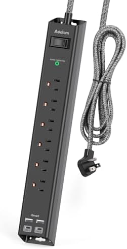 Flat Plug Extension Cord, 6Ft Surge Protector Power Strip - Multi Outlet Extender with 6 AC Outlets 4 USB (2 USB-C) Ports, 900J, Desktop Charging Station for Office College Dorm Room Essentials