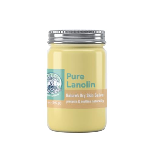 100% Pure Lanolin Cream - Handmade, Unrefined Balm for Dry & Itchy Skin, Cracked Lips, Breastfeeding, Baby Care, Nursing Essentials & Petroleum-Free Perfect for Hands, Face & Paw Care - 12oz Glass Jar