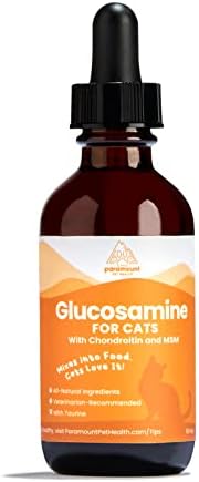 Liquid Glucosamine Chondroitin with MSM for Cats, Hip & Joint Support Cat Supplement, Glucosamine Drops for Senior Felines with Arthritis, 2 Oz