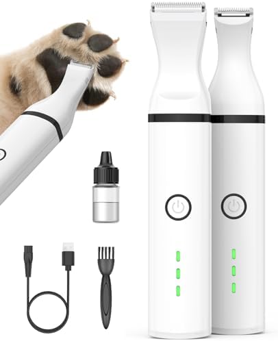 oneisall Pet Paw Trimmer,Corldless Quiet Dog Trimmer for Grooming with Double Blades,Low Noise 2 Speed Small Dog Grooming Clippers for Paws, Eyes, Ears, Face, Rump