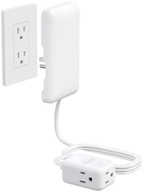 Outlet Cover Extension Cord Surge Protector, 900 Joules, NUTICT Flat Plug Power Strip with 3 Prong Cord 6 feet, Flush Wall Outlet Extender Behind TV Bed Couch Dresser Bookshelf, White