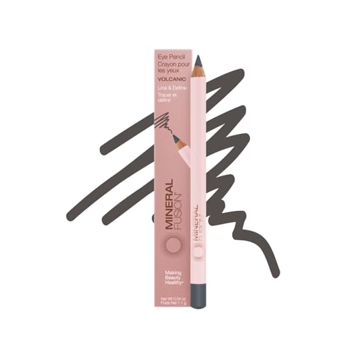 Mineral Fusion Eye Pencil, Grey Eyeliner with Soothing Chamomile, Meadowfoam & Vitamin E, Velvety Smooth, Hypoallergenic Eye Makeup to Line & Define, Long-Lasting Eyeliner Pencil, Volcanic, 0.04 Oz