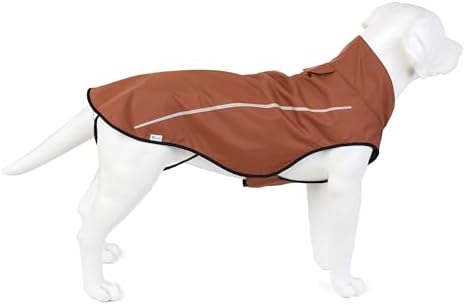 Mile High Life | Dog Raincoat | Adjustable Water Proof Pet Clothes | Lightweight Rain Jacket with Reflective Strip | Easy Step in Closure, Brown, Large