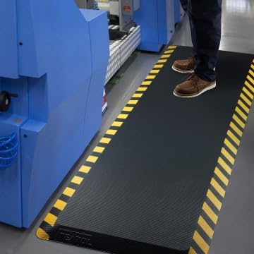 FEATOL Anti Fatigue Mats Industrial 2 Packs, Ergonomic Standing Floor Mat, Work Mats for Standing,Black with Yellow Border Safety Mat 24" x 70"-Standing Support for Leg & Back Pain