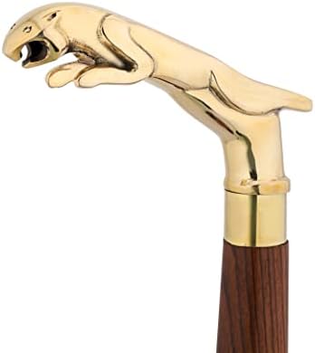 Ajuny Wooden Walking Stick for Men Women Seniors Lightweight Detachable Handmade Cane with Decorative Brass Handle Unique Gift for Adults
