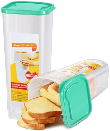Flexzion 2 Pack Bread Containers Storage Airtight Loaf - Clear Bread Box for Kitchen Countertop BPA-Free Bread Loaf Storage Container Space-Saving & Durable Plastic Bread Container & Dispenser, Green