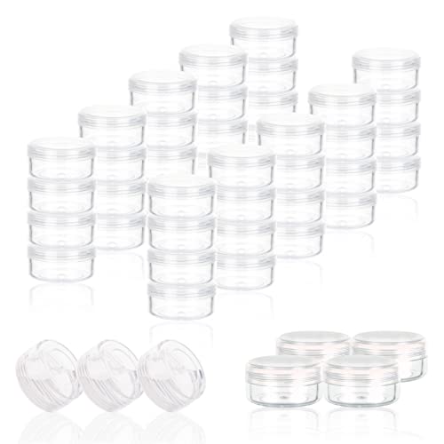 ZEJIA 3 Gram Sample Containers with Lids, 200 Count Tiny Sample Jars, 3ML Makeup Cosmetic Containers for Lip Balms, Lotion, Powder, Beauty Products(Clear Lids)