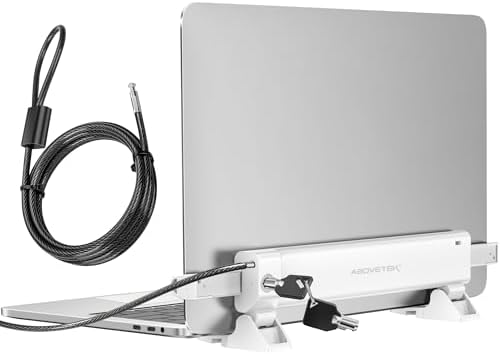 AboveTEK MacBook & Surface Laptop Locking Station with Combo Lock Cable, Anti Theft Folding Security Laptop Desk Mount, Adjustable & Portable, Fits 12"-16" Laptops/Notebooks (White)