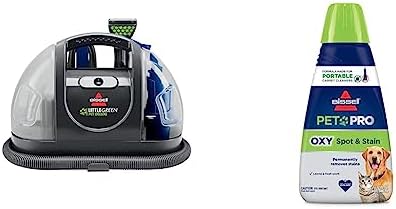 Bundle of Bissell Little Green Pet Deluxe Portable Carpet Cleaner, 3353 + BISSELL® PET PRO OXY Spot & Stain Formula for Portable Carpet Cleaners, 32 oz, 2034
