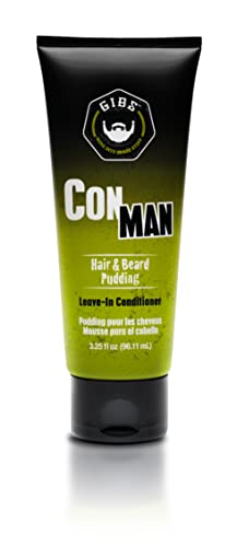 GIBS Con Man Hair & Beard Pudding - Leave-In Conditioner, Curl Definer, 7.5 Fl oz (3.25 fl oz)