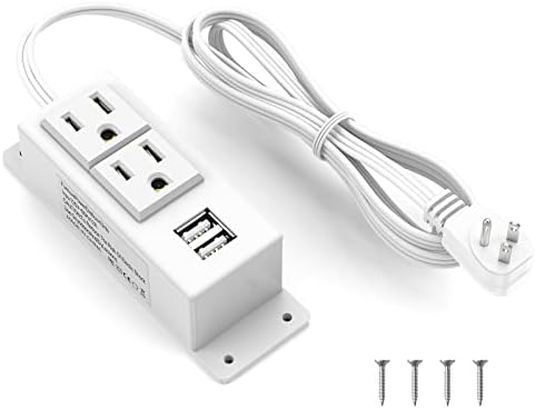 Kungfuking Power Strip with USB, Wall Mountable Socket Surge Protector Power Strip with 2 AC Outlets and 2 USB Charging Ports White Extension Cord 6.56 FT, Flat Plug