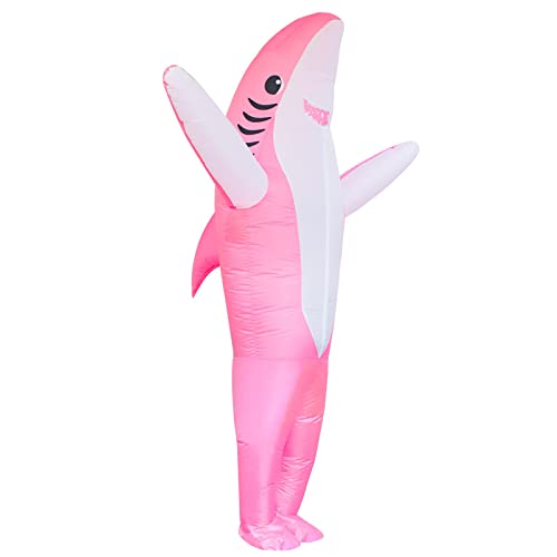 IHGYT Inflatable Shark Costume Air Blow up Jaws Jumpsuit Fancy Dress Funny Carcharias Suit for Cosplay Party Halloween Christmas Carnival, Adult Size(Pink)