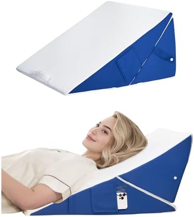Wedge Pillow for Sleeping, 7-in-1 Adjustable Bed Wedge Pillow for Back/Leg Support, 10" & 12" Triangle Pillow Wedge Elevated Pillows for Sleeping with Handle and Washable Cover, Blue & White