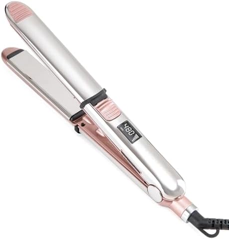 Professional Flat Iron Hair Straightener, Titanium Ionic Hair Straightening, Fast Heating Hair Tools, Pink 2 in 1 Dual Voltage Hair Straightener Curler for All Hairstyles