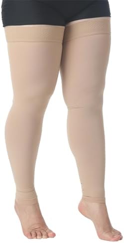 MGANG Plus Size 4XL Extra Wide Ankle and Silicone Band, 15-20 mmHg Medical Compression Stockings for Men & Women, Full Leg Support for Varicose Veins, Edema, Travel, Flight, Pregnant, Beige