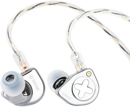 Linsoul SIMGOT EW300 1DD+1Planar+1PZT Hybrid Driver in Ear Monitor, Wired Earbuds IEM, Gaming Earbuds with Detachable Nozzles, Silver-Plated OFC IEM Cable for Audiophile Musician (Standard Edition)