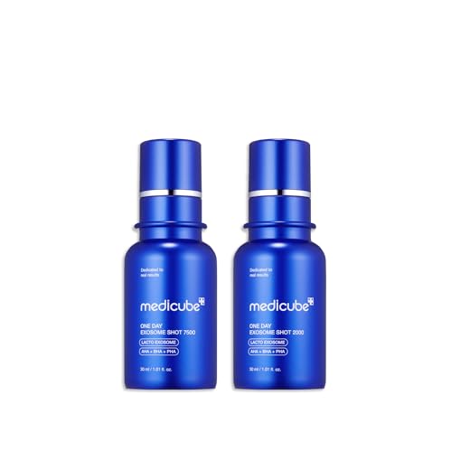 medicube Zero Exosome Shot Duo 2000 & 7500: Spicule Facial Serum | Liquid Skin Booster Serum | Exosome, AHA+BHA+PHA | Pore Care, Dead Skin Cells, Skin Texture
