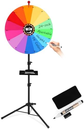 GADFISH 24-inch Spinning Prize Wheel, Ajustable 37"-65" Height Spin Doodle Game Spinner, Storable Prize Wheel Spinner with Stand, Wheel of Fortune Game, 14 Colors