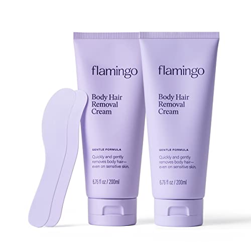 Flamingo Body Hair Removal Cream with Spatula Applicator, Gentle Formula, Safe for Sensitive Skin, 6.76 fl oz, Pack of 2