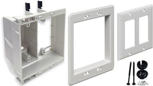 iMBAPrice IMBA-TVBU505-1 White 2-Gang Recessed TV Box Wall Plate Kit for mounting flat-screen TVs and other electronic devices, 1-Pack