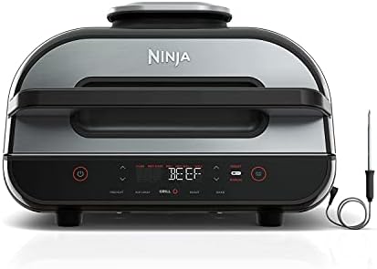 Ninja Foodi Smart XL FG550 4-in-1 Indoor Grill with 4-Quart Air Fryer Roast Bake Dehydrate Broil and Leave-in Thermometer, with Extra Large Capacity, and a stainless steel Finish (Renewed)